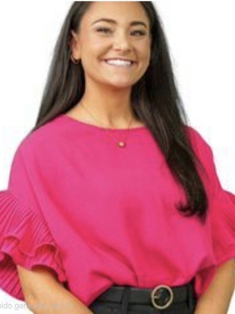 ❤️ Pink Owl Women's Magenta Plisated Tiered Ruffle Sleeve Top Size M